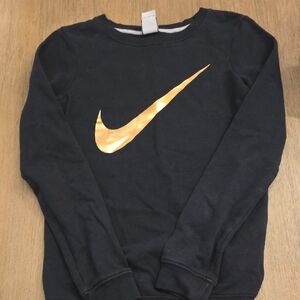 Nike Kids Black Sweatshirt with Metallic Gold Swoosh